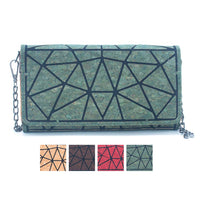 Geometric Pattern Natural Cork with Chain Ladies phone Wallet and Crossbody Bag