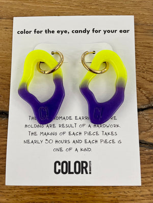 Ear Candy Yellow & Purple Big Earrings