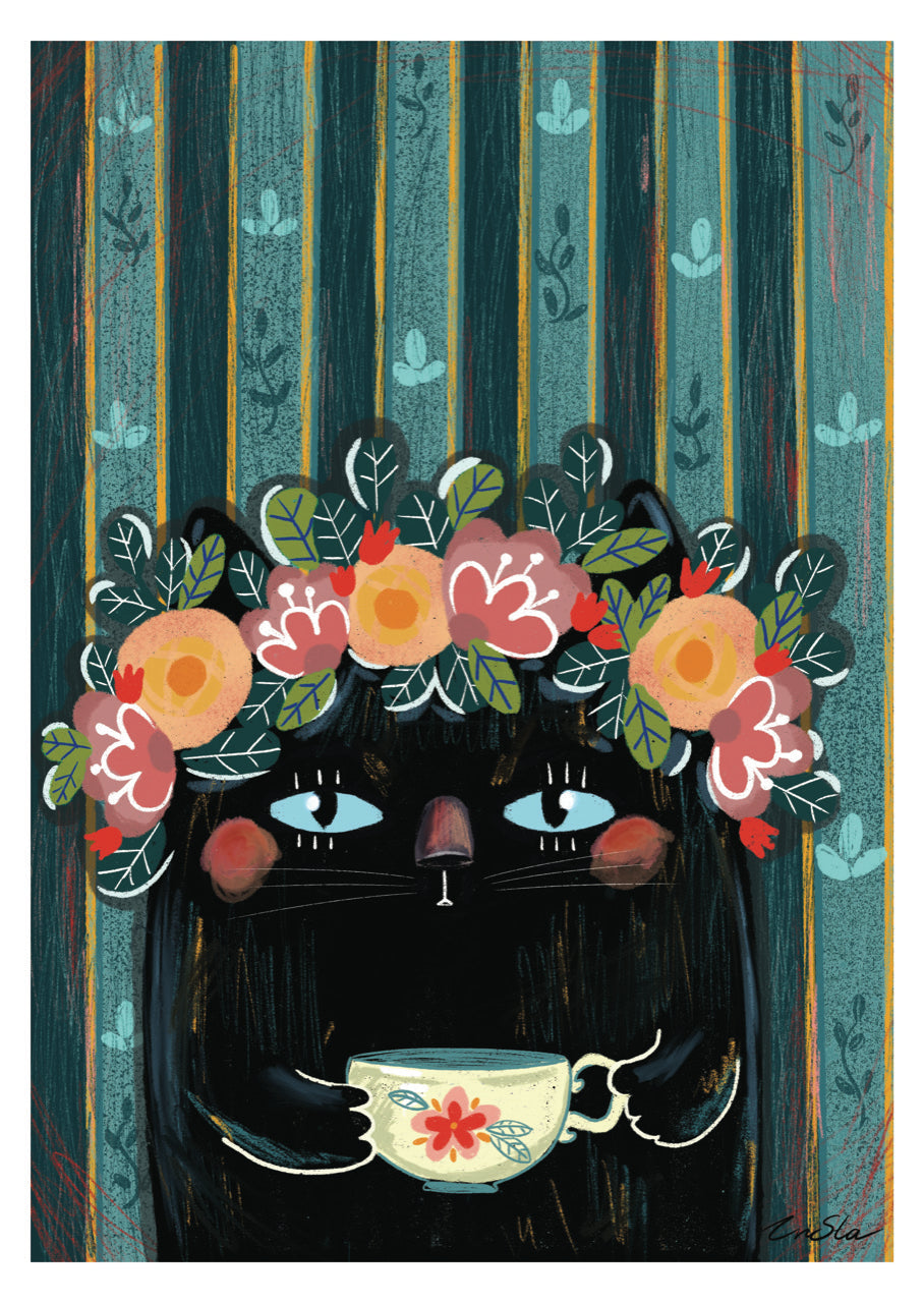 Frida cat A6 postcard