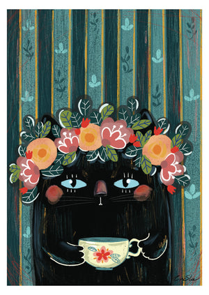 Frida cat A6 postcard