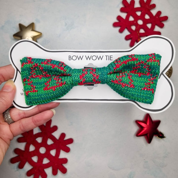 Cat / Dog Custom Design Bow Tie (Festive Trees Red)