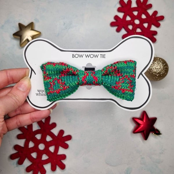 Cat / Dog Custom Design Bow Tie (Festive Trees Red)