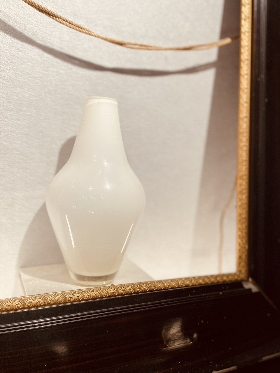 Gina G: Vintage White bulging short glass blown vase