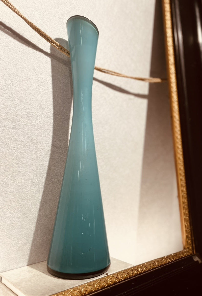 Gina G: Vintage blue long glass blown vase 70s collector