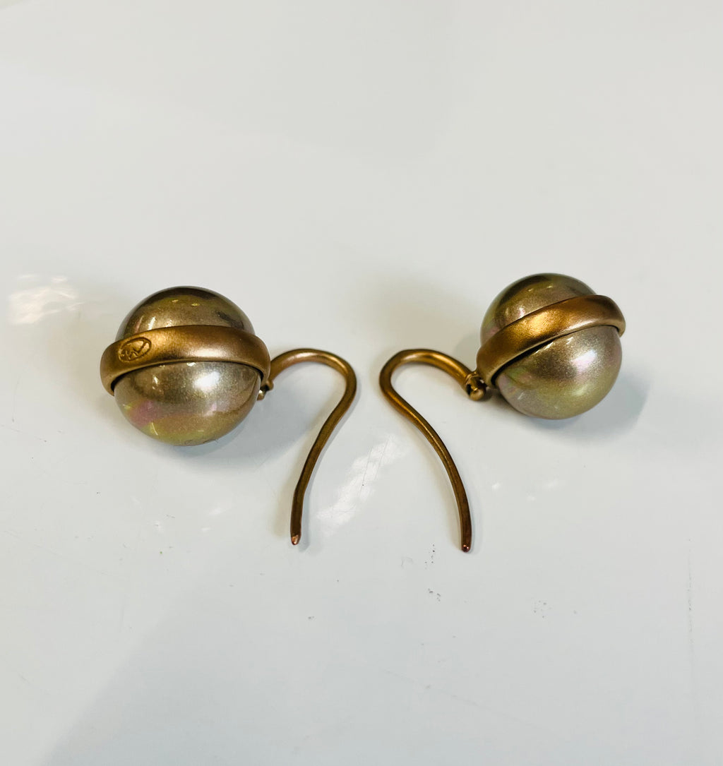Gold round pearl - Vintage earrings 04