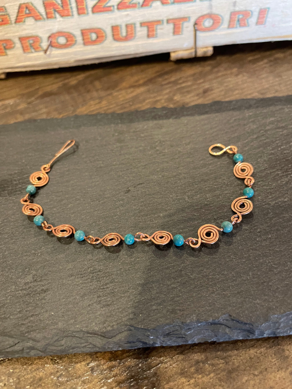 Copper and turquoise bracelet