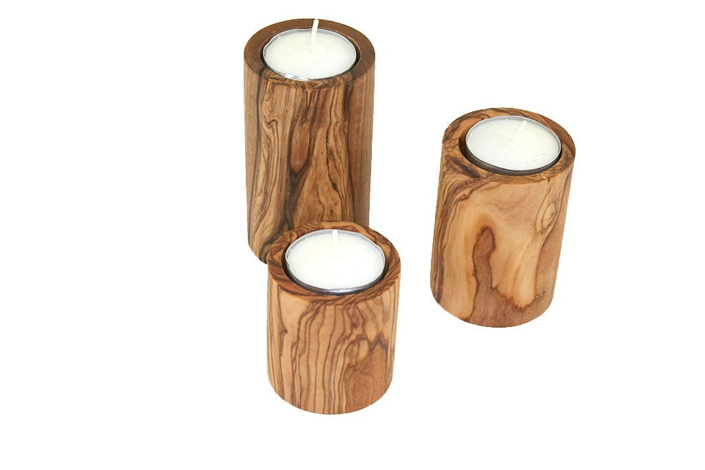 Olive Tree Set of 3 olive wood tealight holders/candle holders