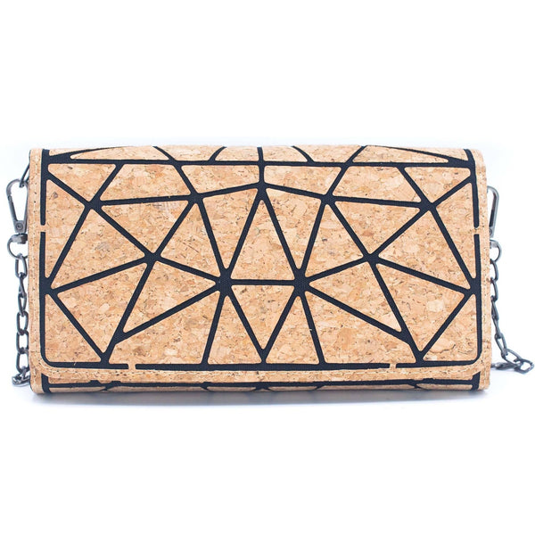 Geometric Pattern Natural Cork with Chain Ladies phone Wallet and Crossbody Bag