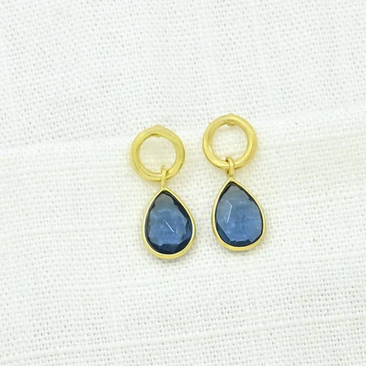 Circle Post Earrings Gold Plated Silver 925 - Blue Iolite