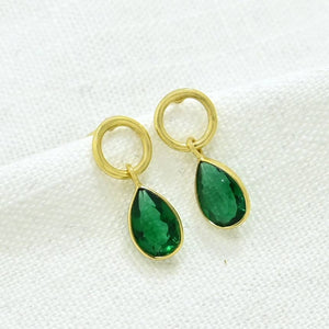 Circle Post Green Tourmaline Earrings Gold Plated Silver 925