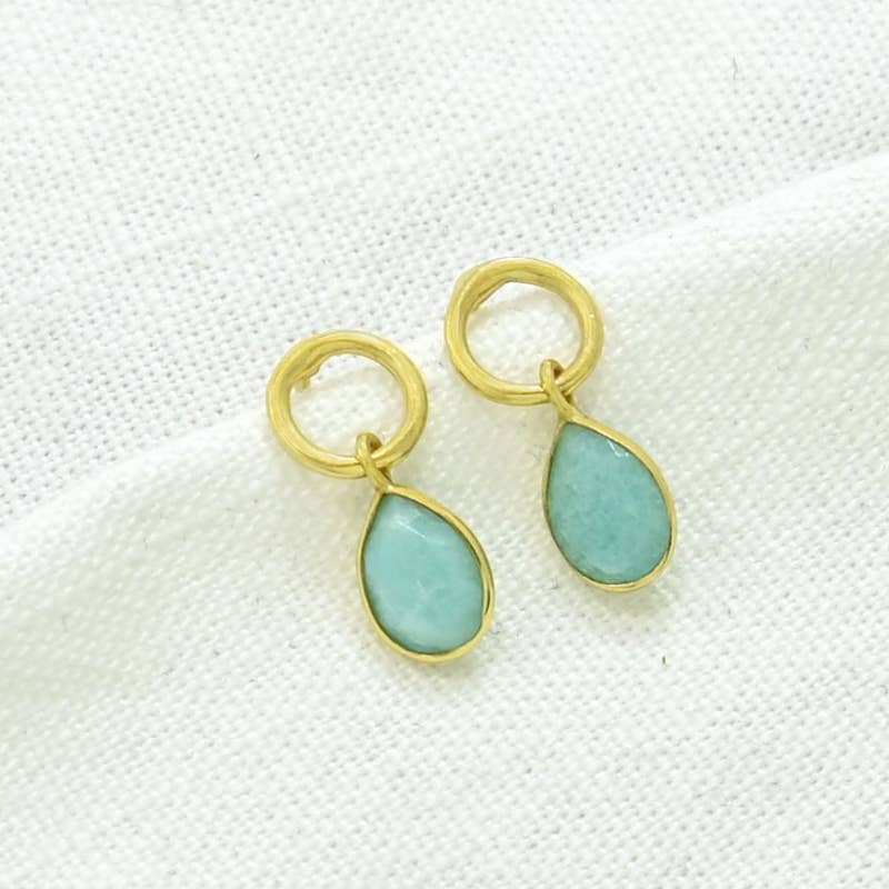 Circle Post Earring Gold Silver 925 - Amazonite