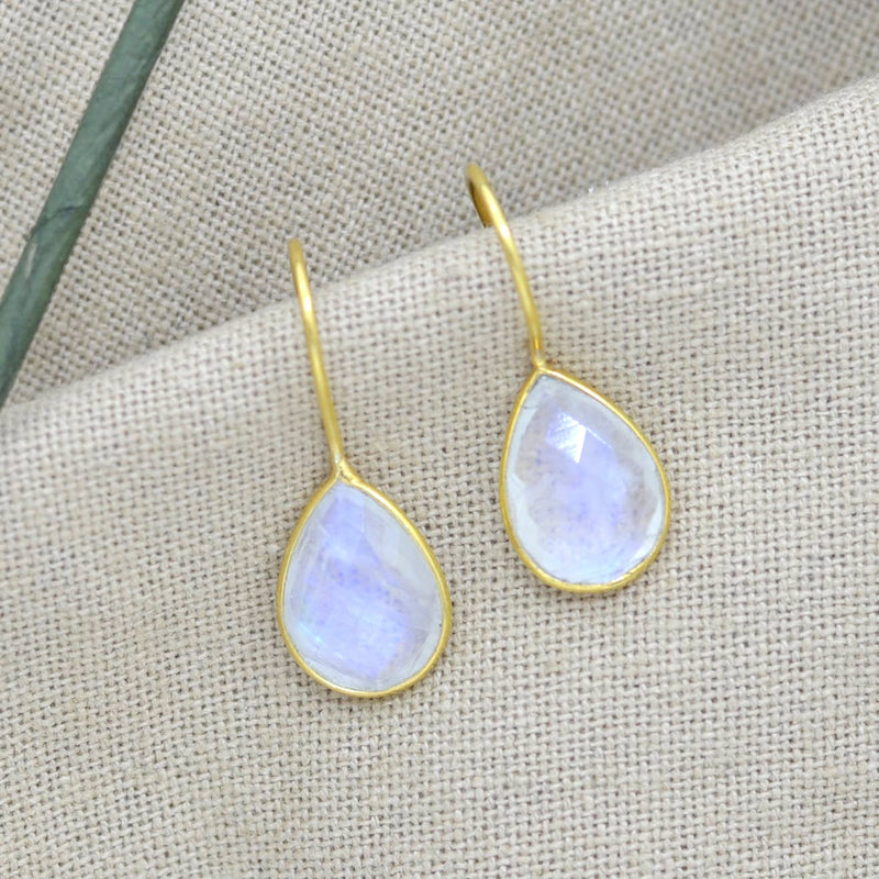 Teardrop Gemstone Earring Gold Silver 925 - Moonstone