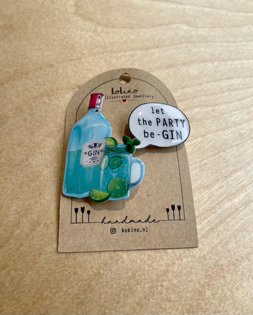 Let's party be gin double brooch
