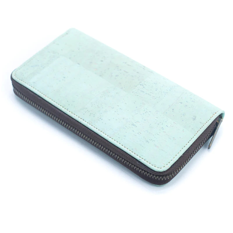 Solid color cork women card zipper vegan wallet