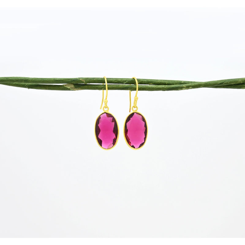 Oval Earrings Pink Tourmaline Gold Silver 925