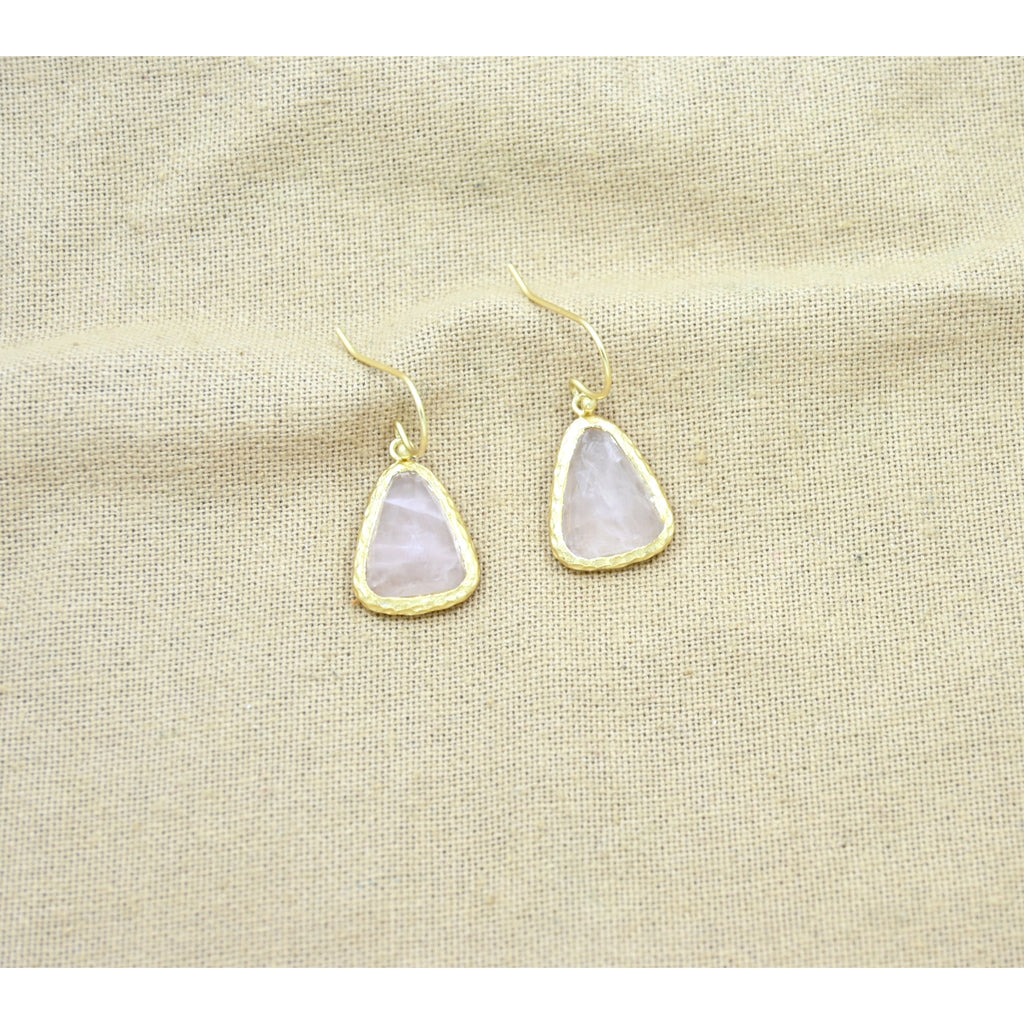 Hammered Triangle Earrings Rose Quartz Gold Silver 925