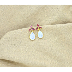 Cluster Earring Moonstone & Pink Tourmaline Gold Silver 925