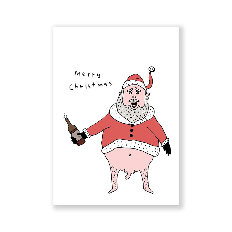 Drunk naked Santa Christmas greeting card A6