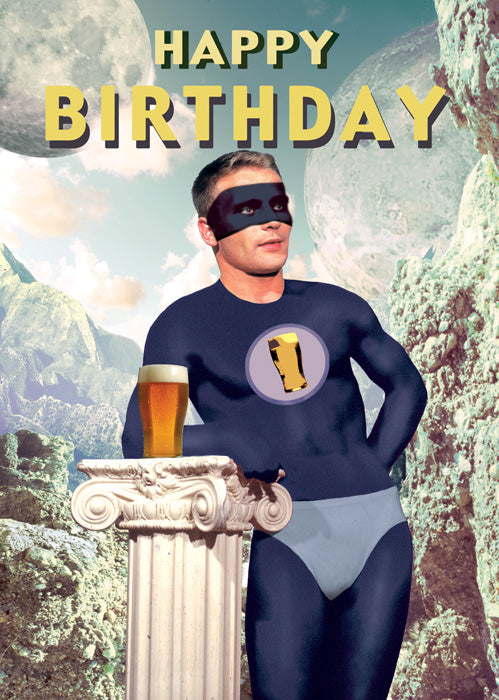 Happy Birthday Superhero Pint Greeting Card by Max Hernn