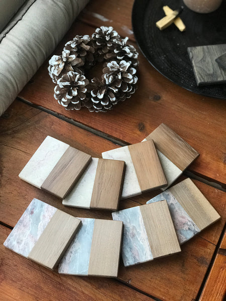 Marble & Wood Coaster one piece