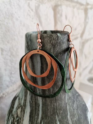 Three Hoops Earrings - pure copper