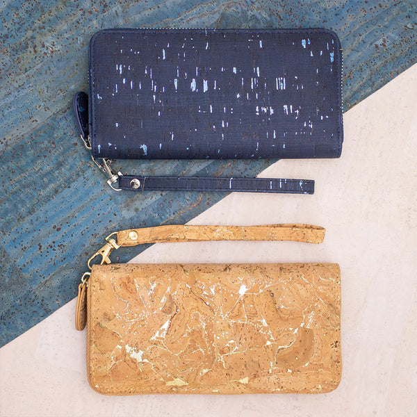 Cork with accents women card zipper vegan wallet