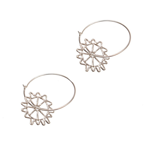 Silver Monkey Puzzle Hoop Earrings