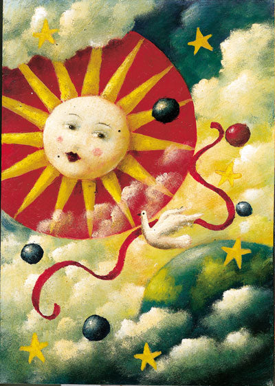 Celestial Sun & Dove Greeting Card by Stephen Mackey