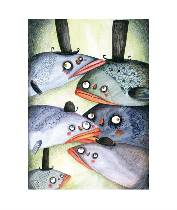 Fishes with hats A4 poster