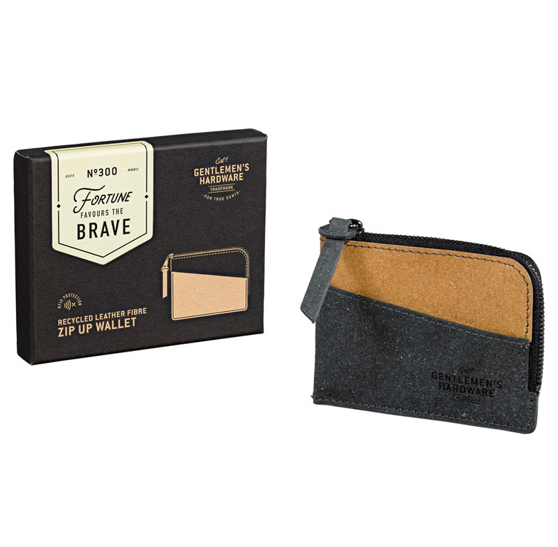 Zip Up Wallet Recycled Leather Black & Tan