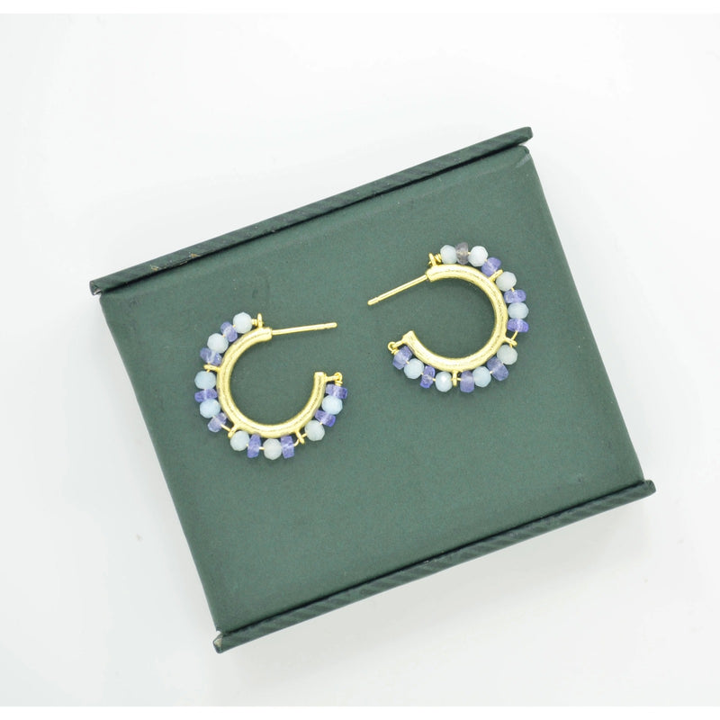 Aquamarine & Tanzanite Beaded Gemstone Earring Gold