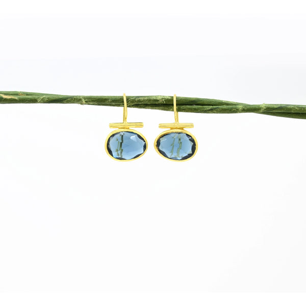 Blue Iolite Bar Earring Gold