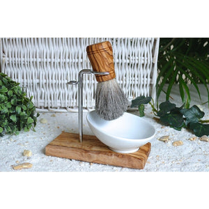 CLASSIC PLUS 3-piece shaving brush set made of olive wood