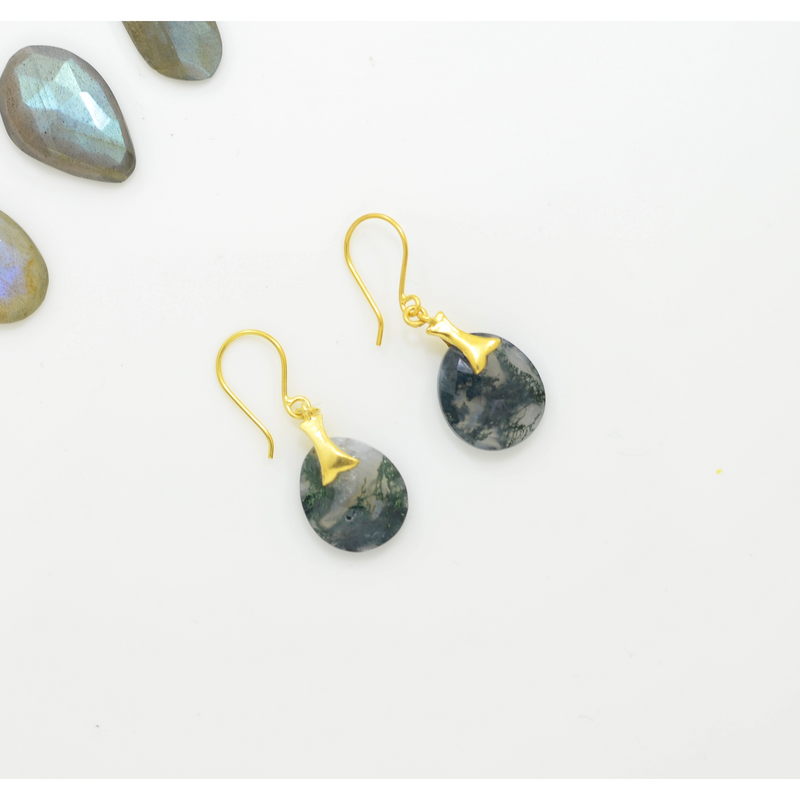 Oval Green Moss Agate Gold Plated Silver 925 Berlin