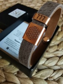 Grabovoi 777 Flower of Life - pure copper leather bracelet