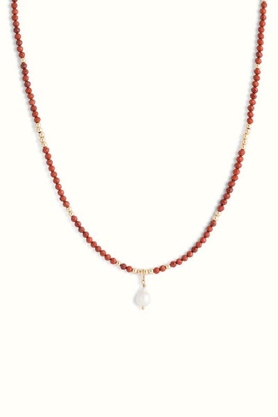 Gigi Red Jasper Pearl Drop Necklace Gold Filled