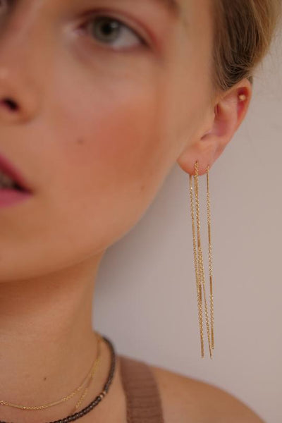 Charlie Bar Chain Threader Earring Gold Filled