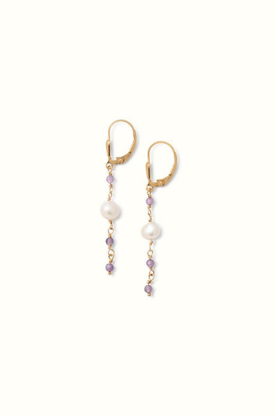 Violet Amethist Pearl Drop Earring Gold Filled