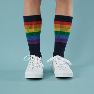Old School Rainbow Blue Socks