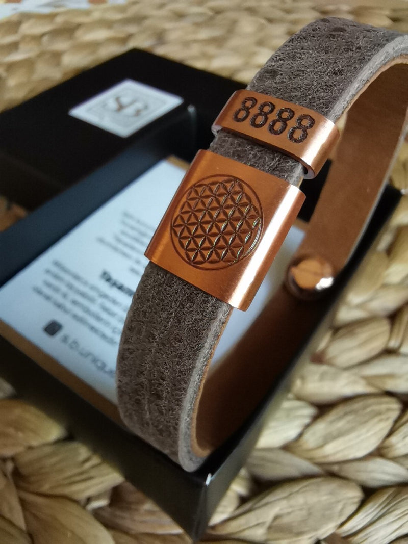 Grabovoi 888 Flower of Life - pure copper leather bracelet